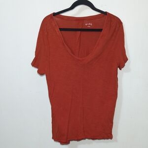 Wonderly T-shirt Rust Orange Short-Sleeve V-Neck Slub Knit Cotton Women's L